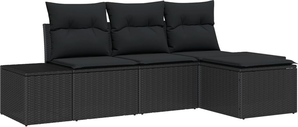 Möbel 4-teiliges Garten Sofa Set mit Kissen Schwarz Poly Rattan - Gartensofas 3355682