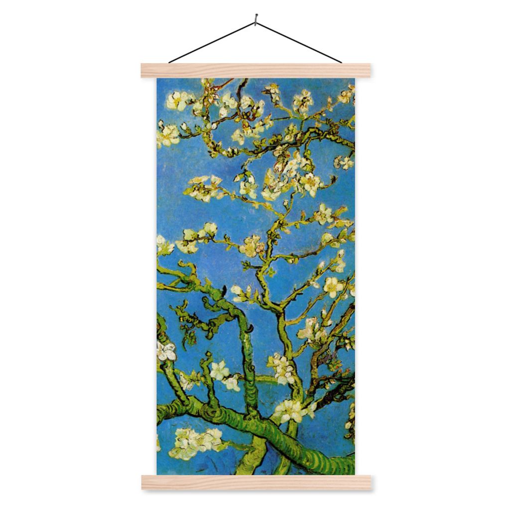 MuchoWow Textilposter Mandelblüte - Vincent van Gogh 40x80 cm mit holzfarbenen Rahmen - Wohnzimmer