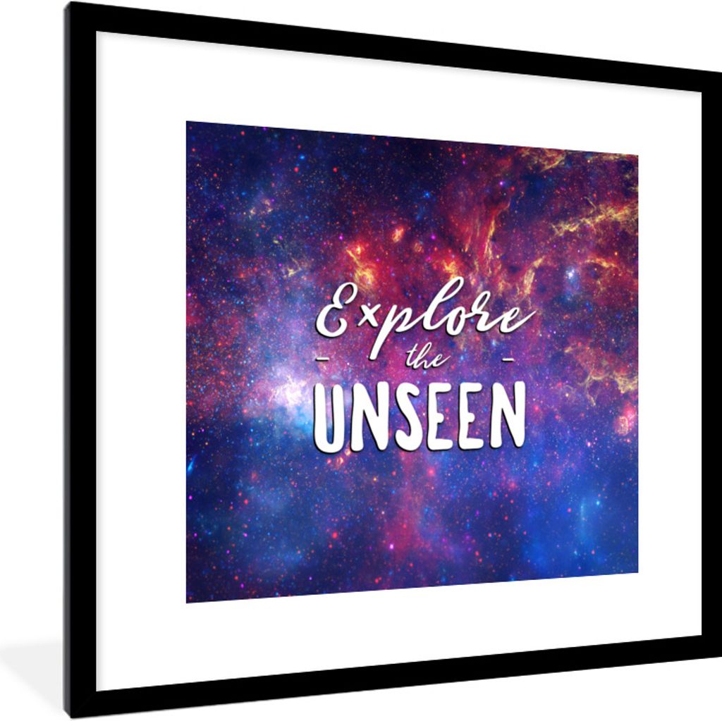 MuchoWow Gerahmtes Poster Erforsche das Unsichtbare" - Sprichwörter - Zitate - Jungen - Mädchen - Kinder 40x40 cm - Poster mit Schwarzem Bilder...