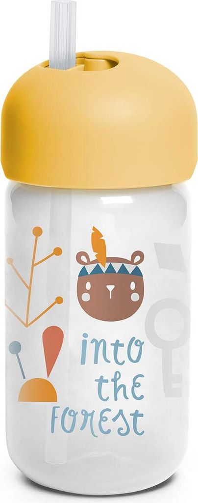 Suavinex 401207 Trinkbecher Baby Training Cup mit flexiblem Strohhalm und Tropfschutz, ab 18 Monaten, Waldfarbe Gelb - 340 ml - 103 g