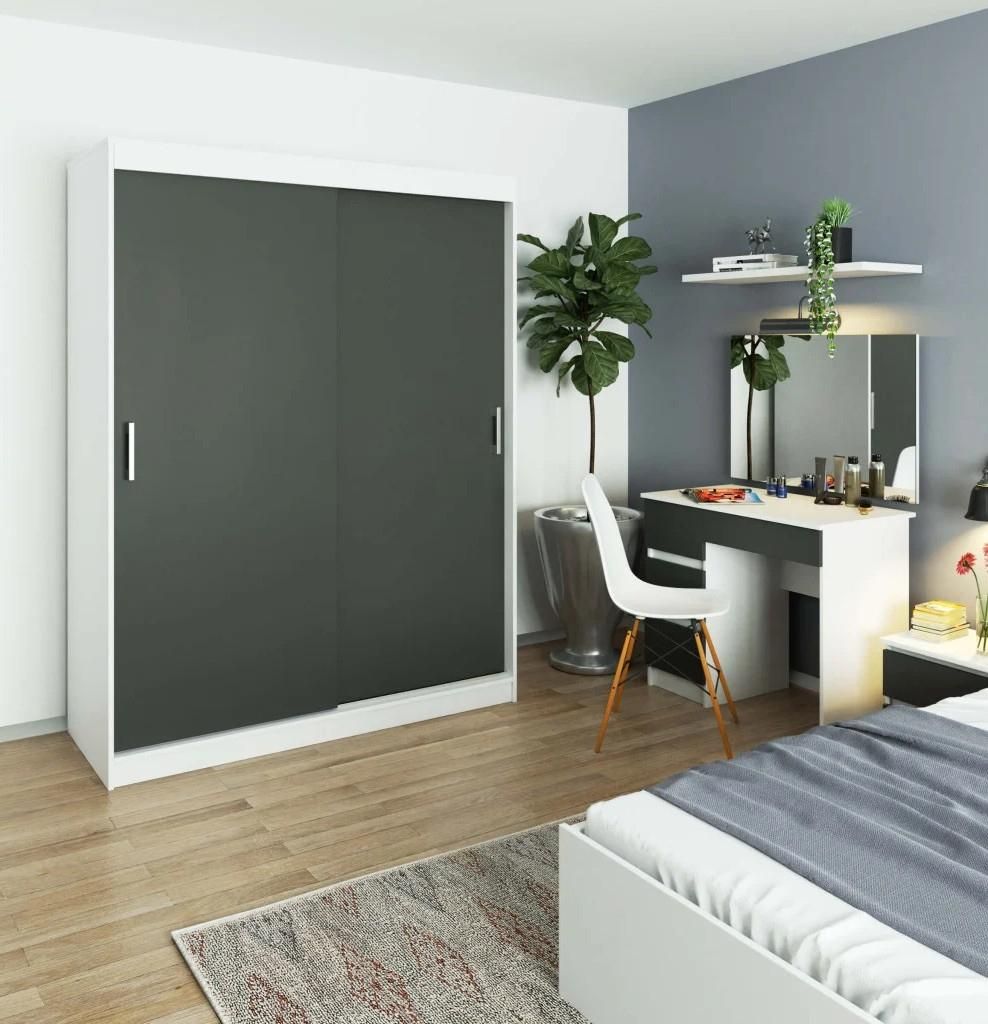 Geräumiger Kleiderschrank 150 cm VALESTRA - weiß / dunkelgrau