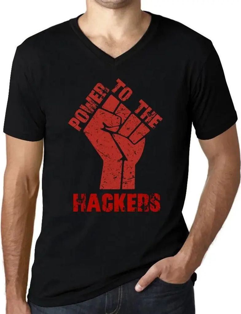 Herren Grafik T-Shirt V-Ausschnitt Alle Macht den Hackern – Power To The Hackers – Öko-Verantwortlich Vintage Jahrgang Kurzarm Lustige Druck
