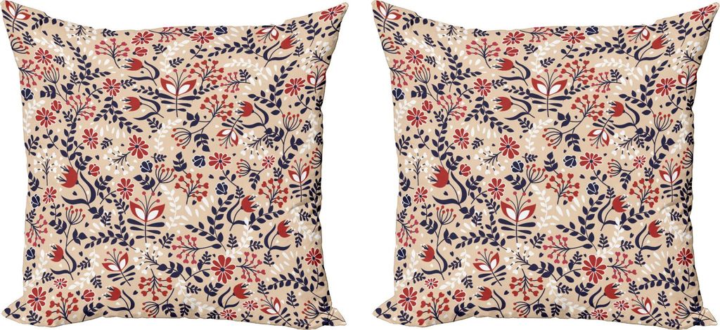ABAKUHAUS Blumen Kissenbezug Set (2Stück), Abstrakte Kunst-Blumen und Blätter-ethnische Blüten-Illustration entwarf Druck, 40 x 40 cm, Beige Wei...