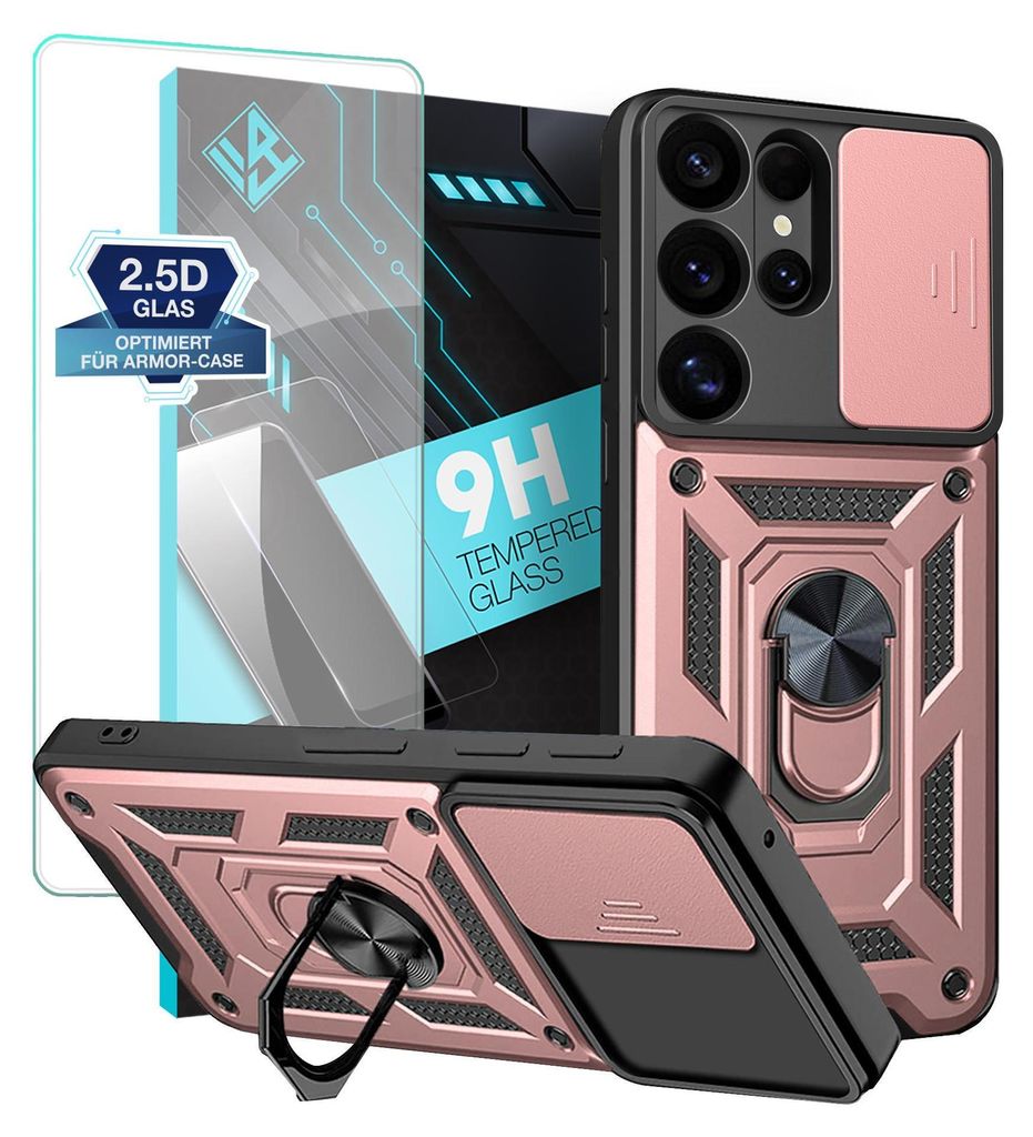 Armor Handyhülle für Samsung Galaxy S25 Ultra mit 9H Displayglas Displayschutz Kameraschutz Handy Panzer Case Cover Schutzhülle Outdoor Farbe: R...