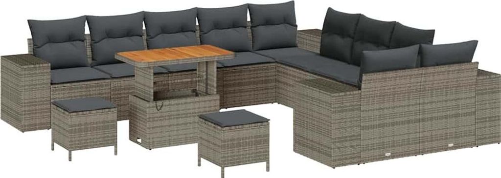 SYFAX Gartensofa-set mit Kissen 13 pcs Grau Poly-Rattan