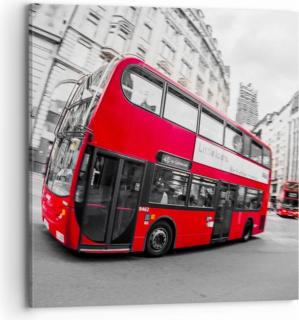 Bild auf Leinwand - Leinwandbild - Bus London Reise Tourismus - 70x70cm - Wand Bild - Wanddeko - Leinwanddruck - Bilder - Kunstdruck - Wanddekorati...