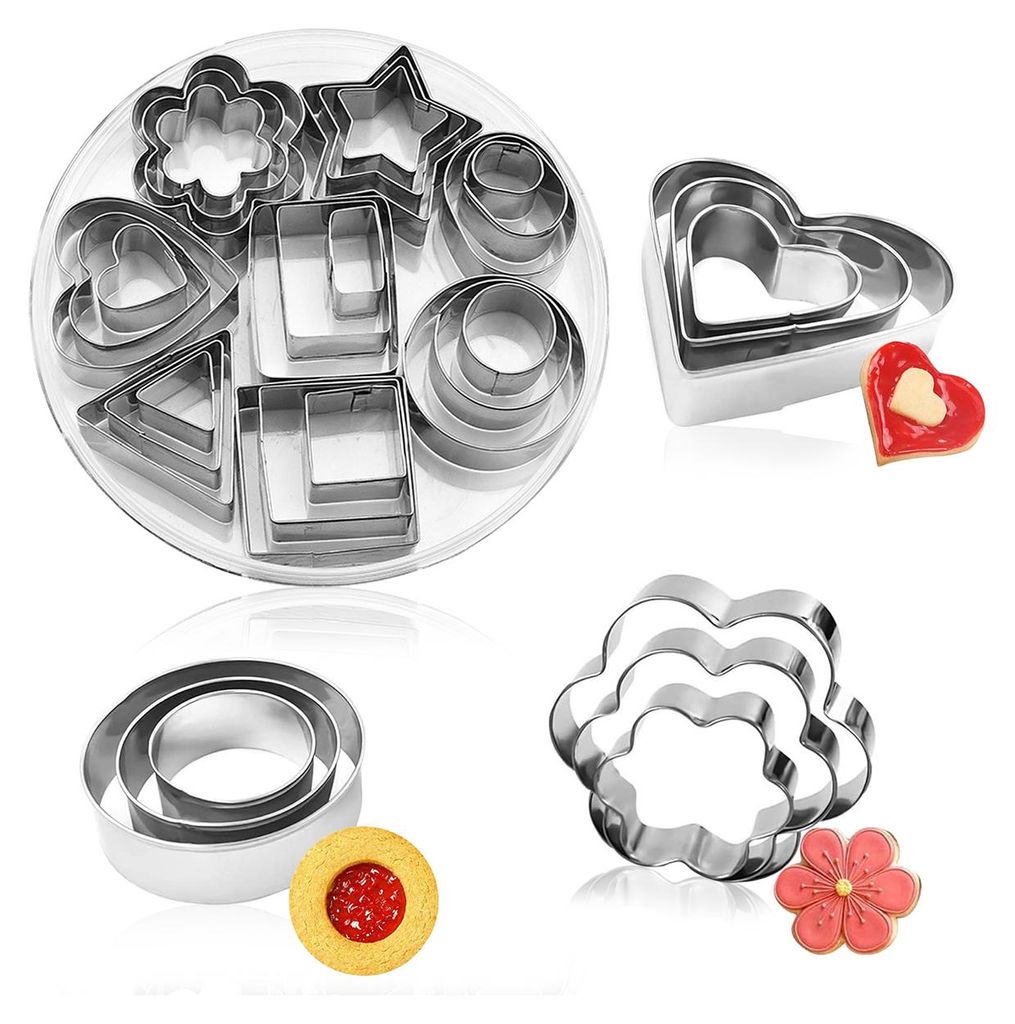Ausstechformen-Set, 24-teilig, Mini-Keks-Ausstechformen aus Edelstahl, Herz-, Stern-, Kreis- und runde Blumenformen, Gebäck-Backform für Kekse, F...