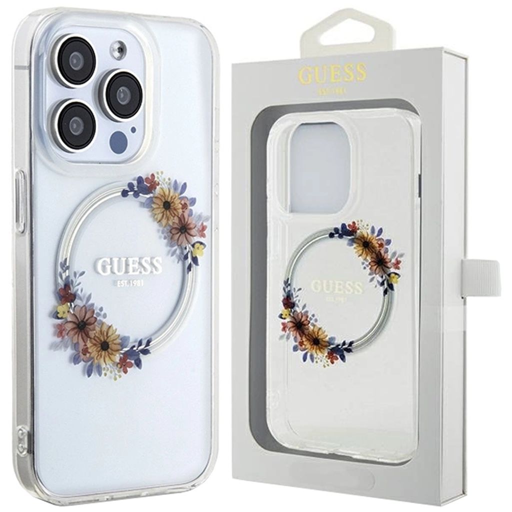 Guess Iml Flowers Wreatch Magsafe Hülle Für Iphone 15 Pro - Produktbild 