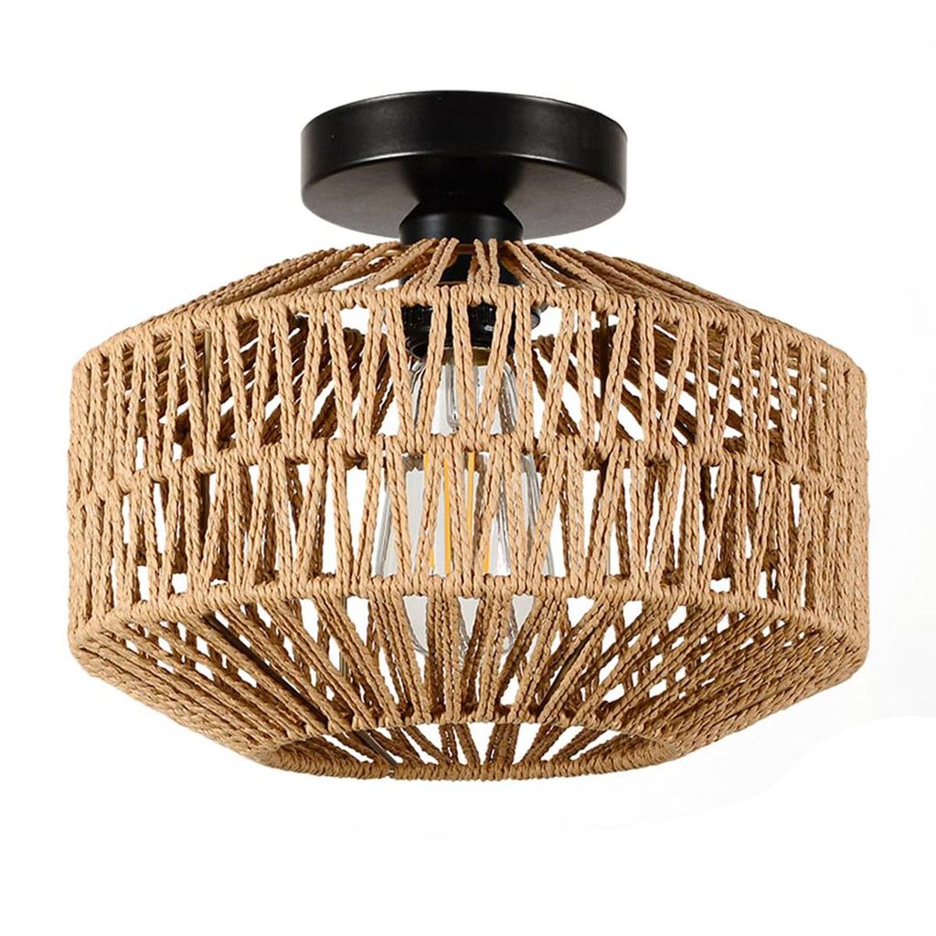 Deckenleuchte im Boho-Stil mit Bambus-Rattanschirm – Retro-Look für Wohnzimmer, Schlafzimmer, Flur & Küche, 30 cm Ø