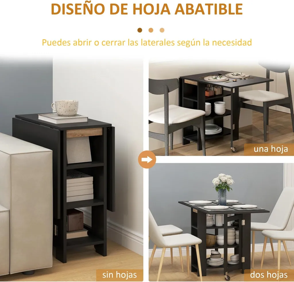Table d'appoint pliante pour petit appartement - Noir - 120 cm - 5