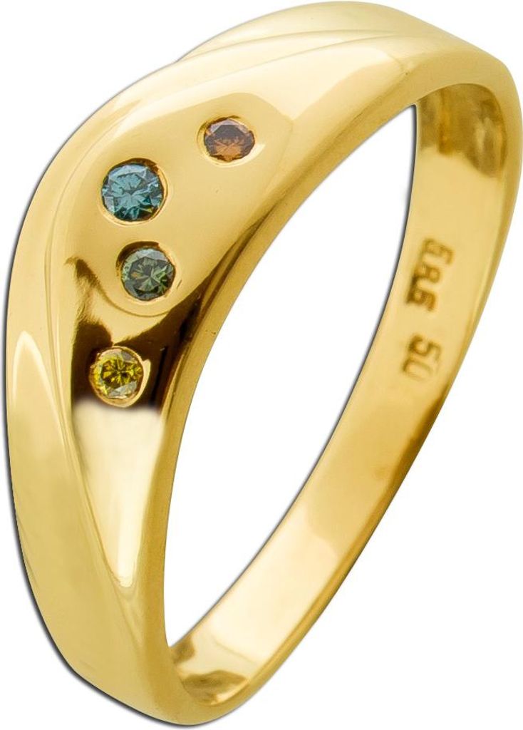 Diamantring Gold 585 14K multicolour fancy Diamanten 0.08ct behandelt 17