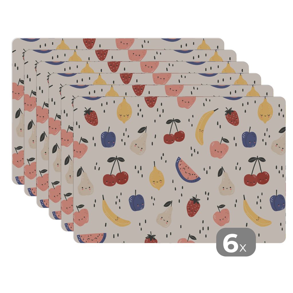 MuchoWow MuchoWow Platzsets 6er Set Tischset abwaschbar Platzdecken 45x30 cm Design - Obst - Kawaii - Muster - Tischmatte Platzmatte Untersetze...