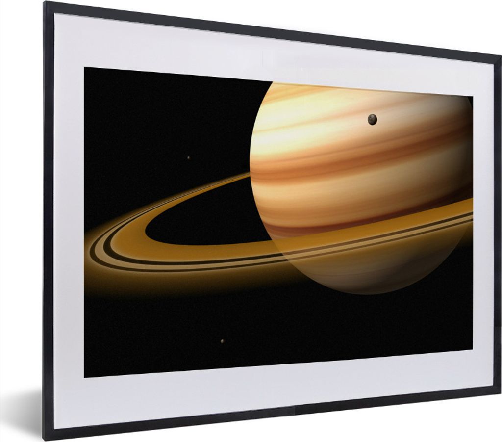 MuchoWow MuchoWow Gerahmtes Poster Saturn mit seinem Ring und einem Mond 40x30 cm - Poster mit zchwarzem Bilderrahmen - Bilderrahmen - Poster i...