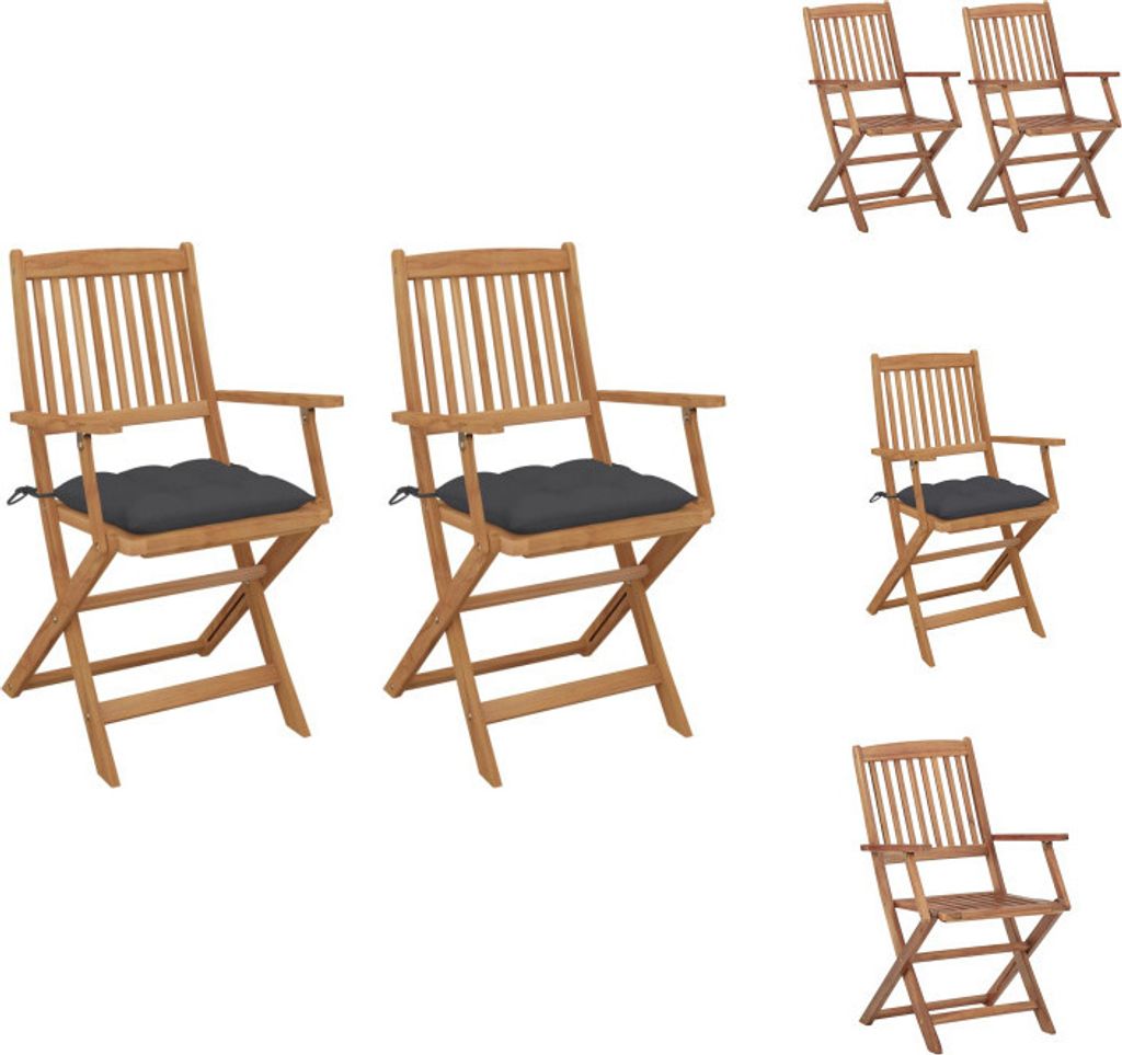 vidaXL Klappbare Gartenstühle 2 Stk. mit Kissen Massivholz Akazie - Gartenstühle