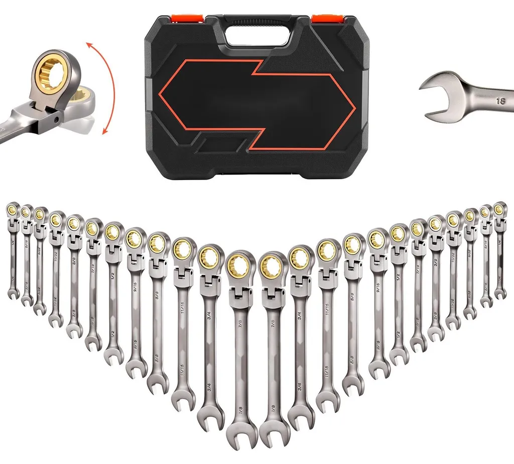 Coffret de clés à tête flexible 72 dents - 24 pièces métriques et SAE