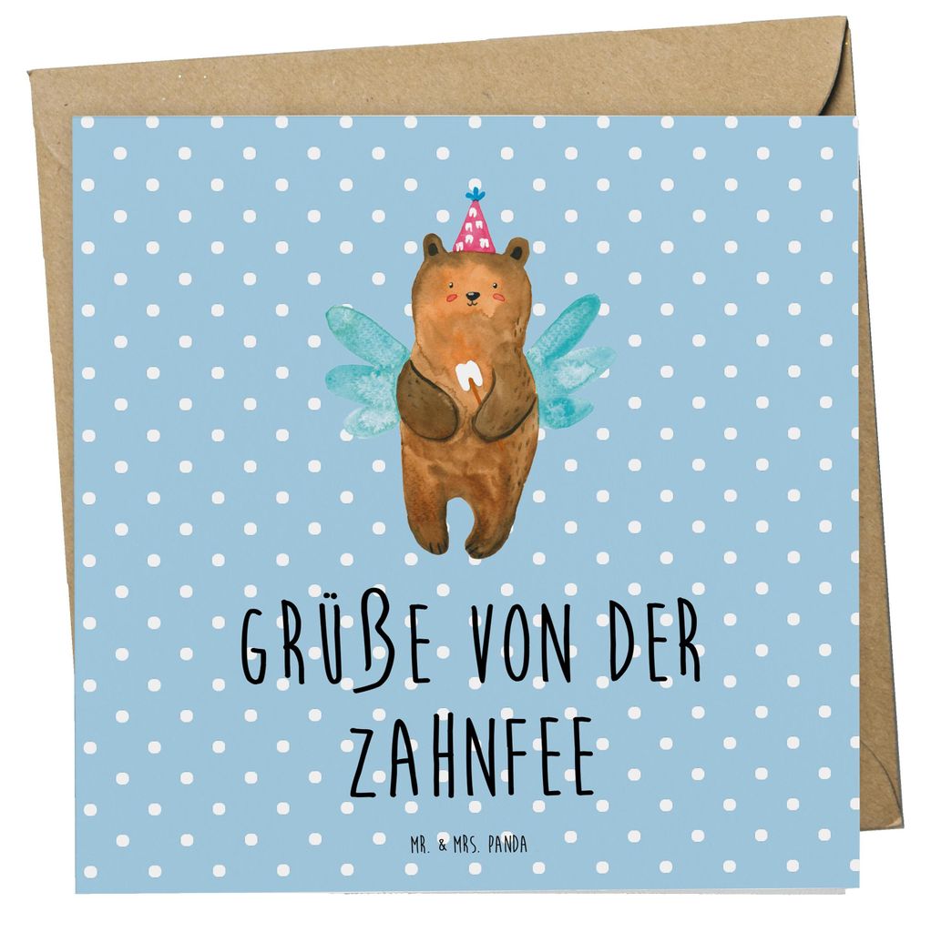 Mr. & Mrs. Panda Grußkarte Bär Zahnfee - Blau Pastell - Geschenk, doppelkarte, Fee, Milchzahn, Teddy, anlasskarte, Erster Zahn, Klappkarte, Glüc...