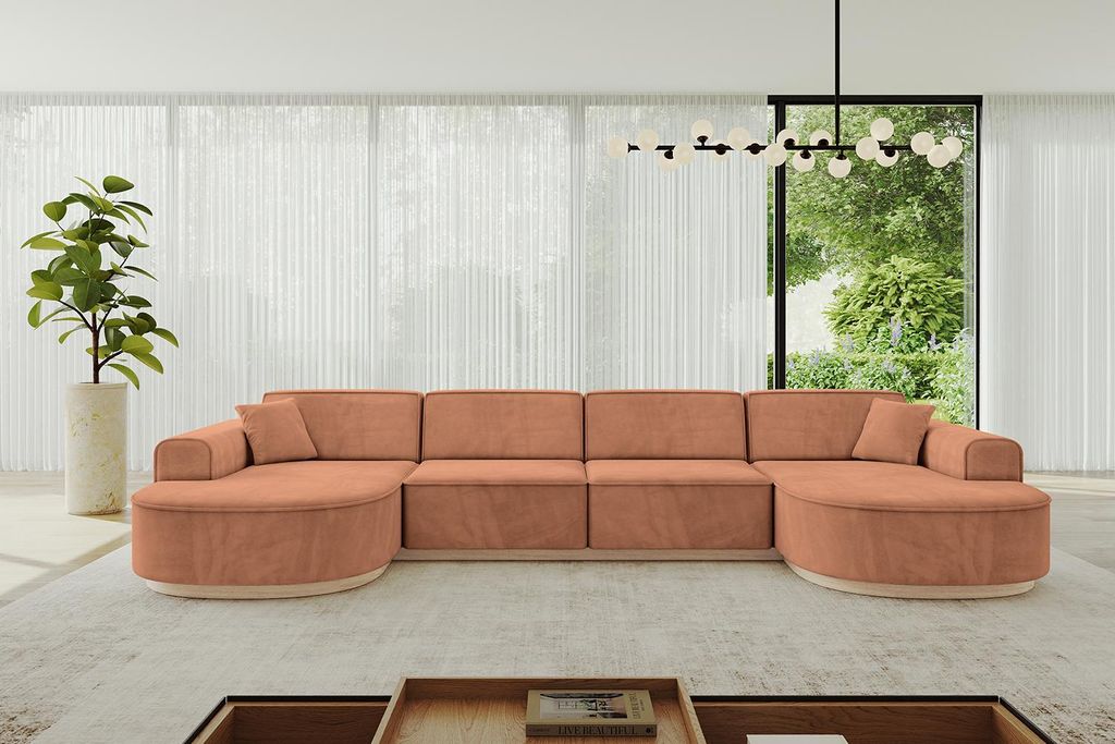 ALTDECOR Ecksofa in U-Form MARI-U2-v1 - 388x171x83 cm Apricot - Corner Sofa Bett Eckcouch Couch L-Form Wohnlandschaft Cauchsofa