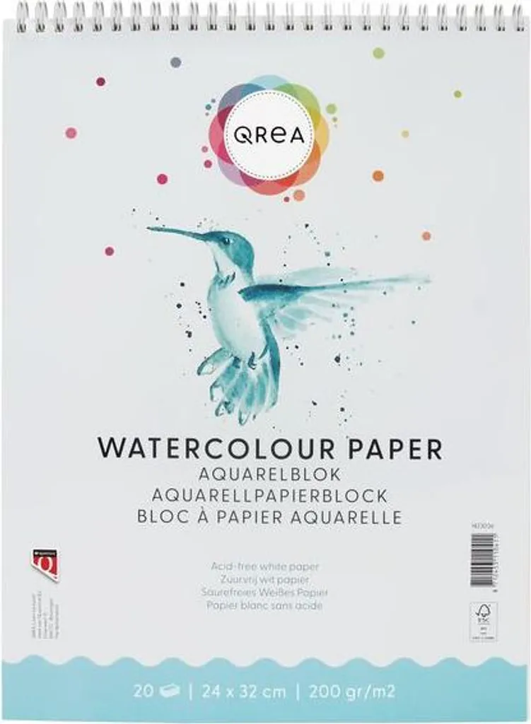 Bloc aquarelle Qrea 24x32 cm 20 feuilles 200g à spirale - Lot de 5