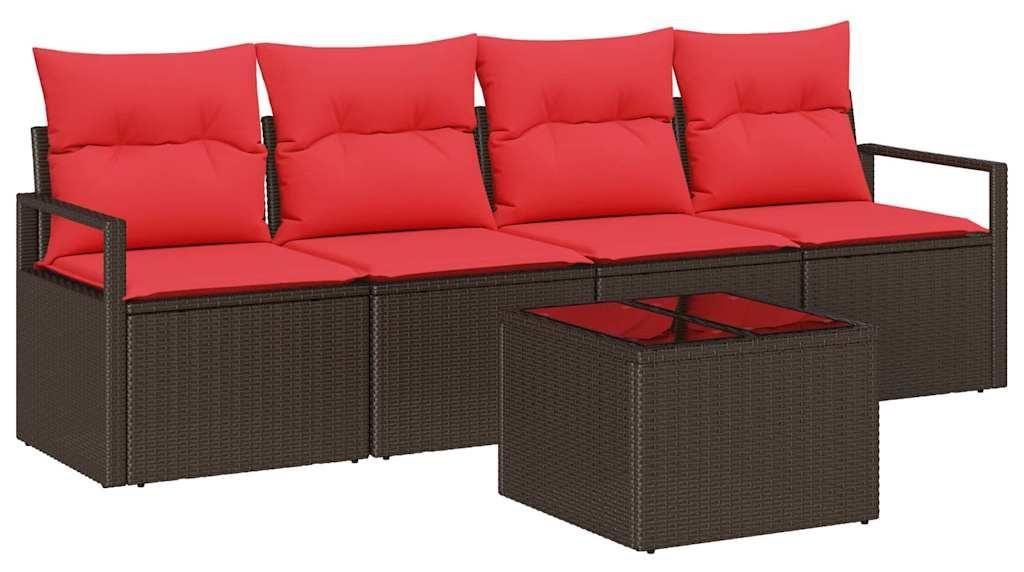 vidaXL Sofa Set 5 pcs Braun und Rot Poly-Rattan