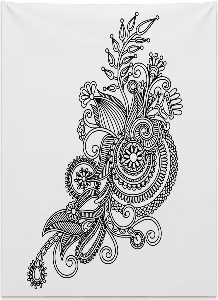 Abakuhaus Henna Wandteppich, Ornamental Line Artwork aus Weiches Mikrofaser Stoff Kein Verblassen Klare Farben Waschbar, 110 x 150 cm, Weiß Schwarz