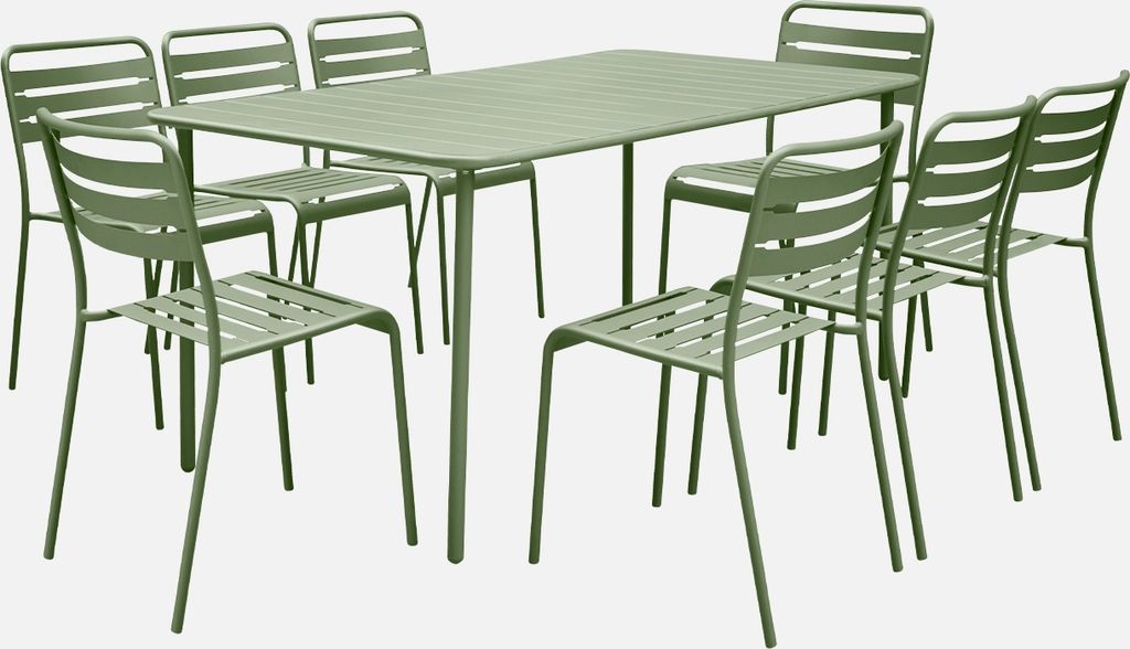 sweeek - Gartentisch Stahl 8 Stühle - Grün
