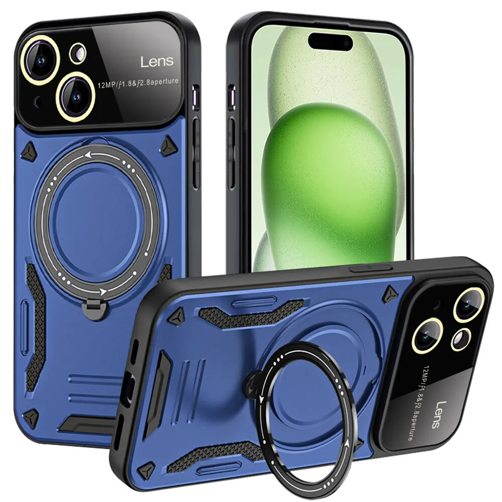 Cover iPhone 15 Antiurto Blu con Stand Magnetico e Supporto Magsafe