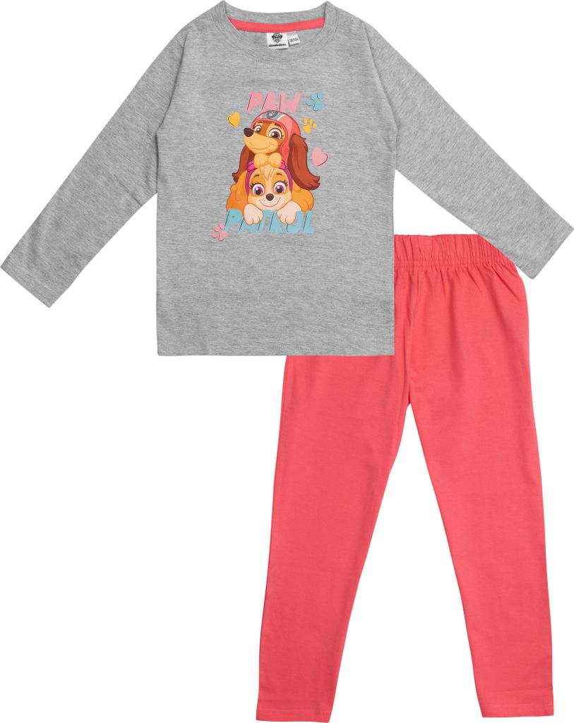 Paw Patrol Schlafanzug für Mädchen - Kinder Pyjama Set Langarm Oberteil mit Hose Pink/Grau 98-104