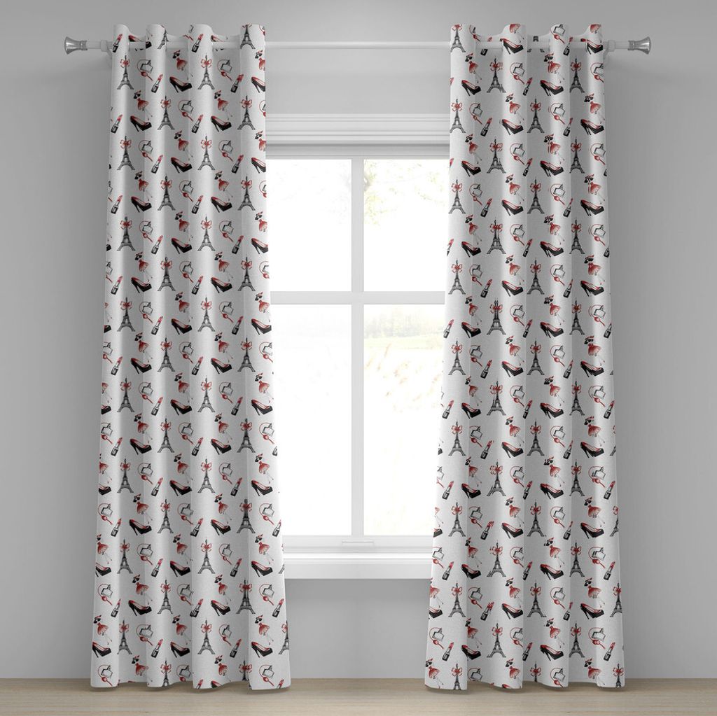 ABAKUHAUS Eiffel Ösenvorhang, Hand gezeichnete Art-Muster-Frauen-Mode-Element-Schuh-Lippenstift-Parfüm-Dame, Dekorative 2-Panel-Fenstervorhänge,...