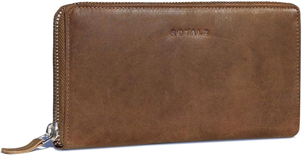 ROYALZ 'Lilly' Damen Portemonnaie Groß aus Büffel-Leder mit Reißverschluss, RFID Schutz, 12 Kartenfächer, Kleingeldfach, Geldscheinfächer, Que...