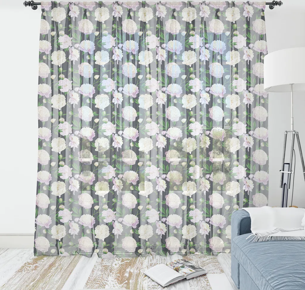 ABAKUHAUS Arazzo con peonie, motivo floreale primaverile in stile vintage, tessuto satinato setoso per soggiorno e camera da letto, 220 cm x 274 cm, grigio scuro e verde