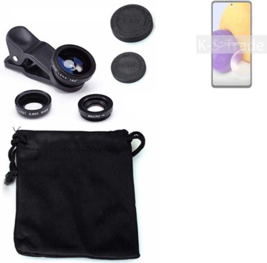 K-S-Trade Smartphone Kamera Linsen Set Kompatibel mit Samsung Galaxy A72 3in1 Clip-On Kamera Adapter Macro Weitwinkel FishEye Fischauge Objektiv Linse