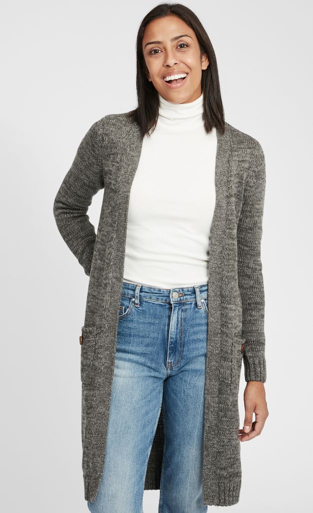 OXMO OXPhiletta Damen Lange Strickjacke Grobstrick Cardigan Longstrickjacke aufgesetzte Taschen 100% Baumwolle Regular fit