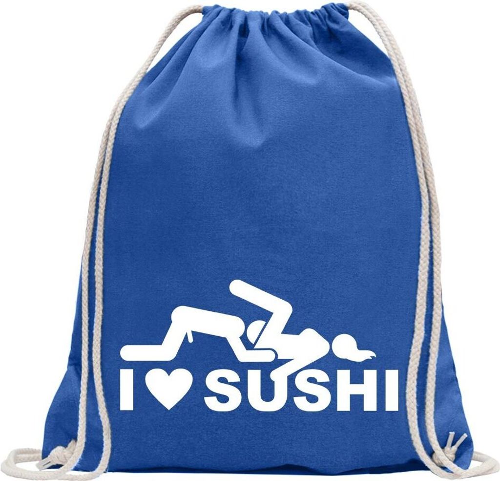 Kiwistar - Turnbeutel - royal - I Love Sushi Motiv2 - Fun Rucksack Sport Beutel Gymsack Baumwolle mit Ziehgurt