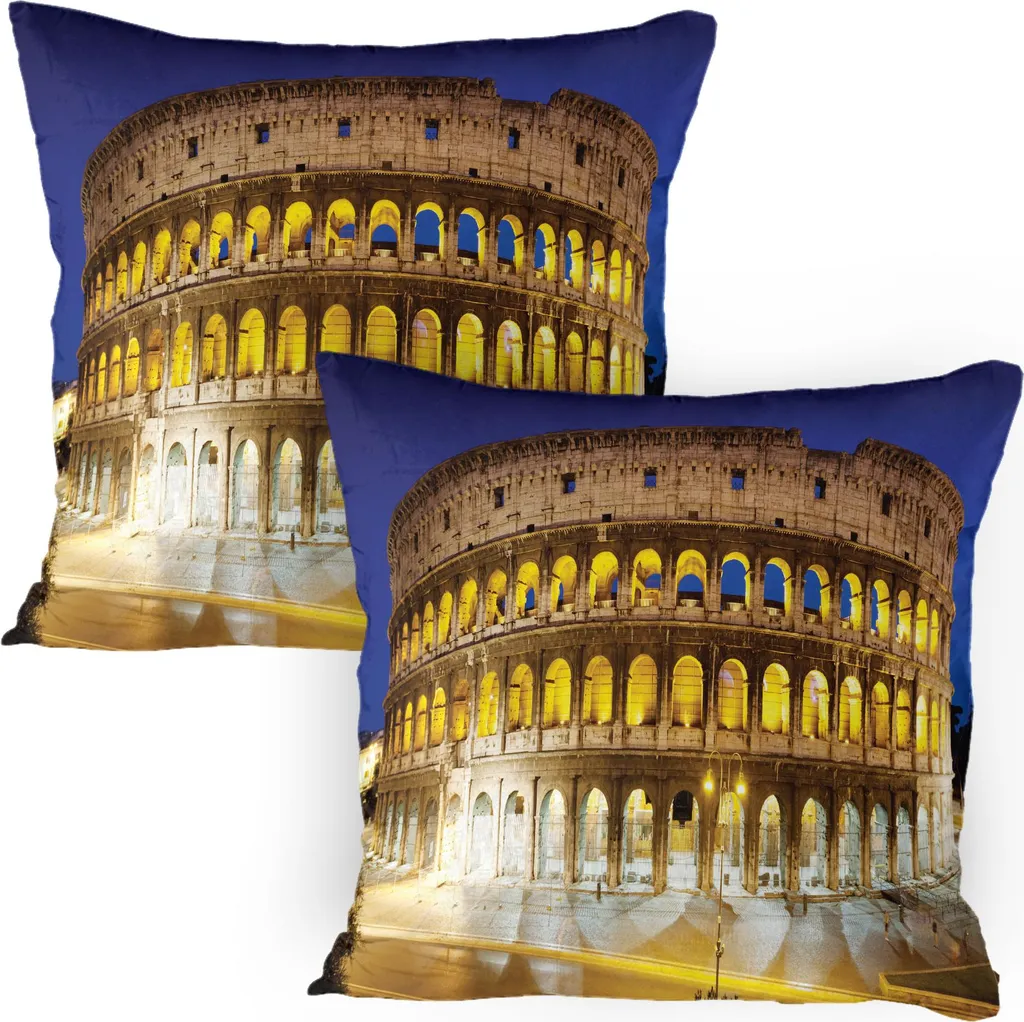 Copricuscini 80x80 Colosseo Roma ABAKUHAUS Blu e Giallo - 2 Pezzi