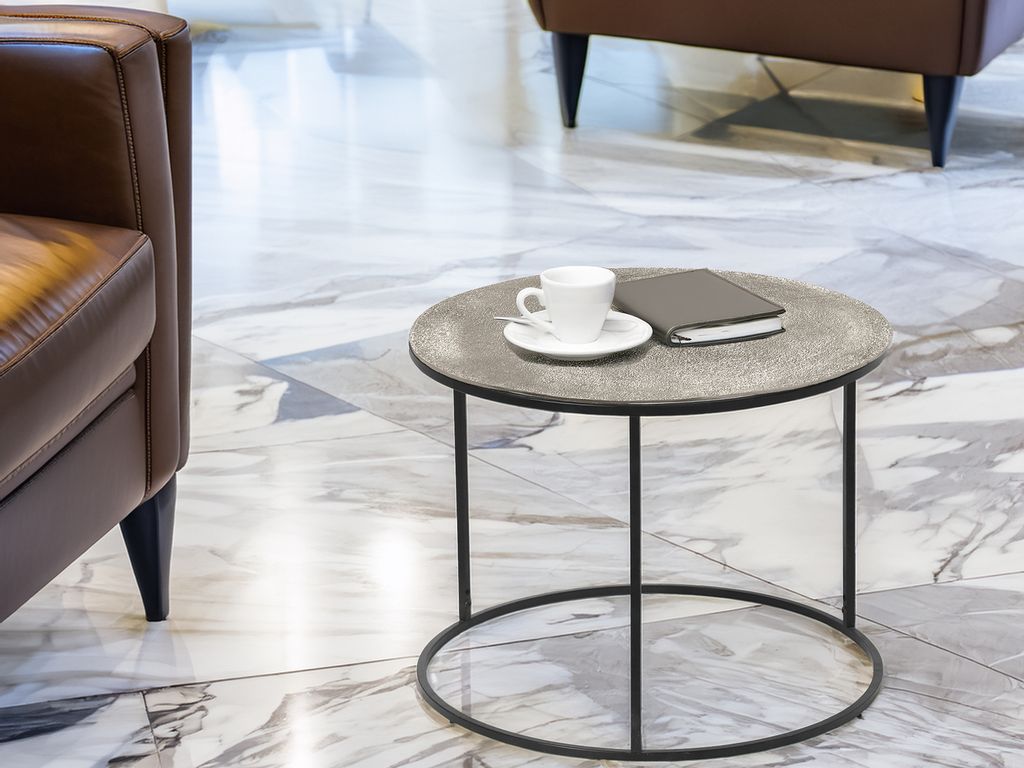 Couchtisch rund Schwarz Silber Ø 60cm Beistelltisch für Sofas, Wohnzimmertisch