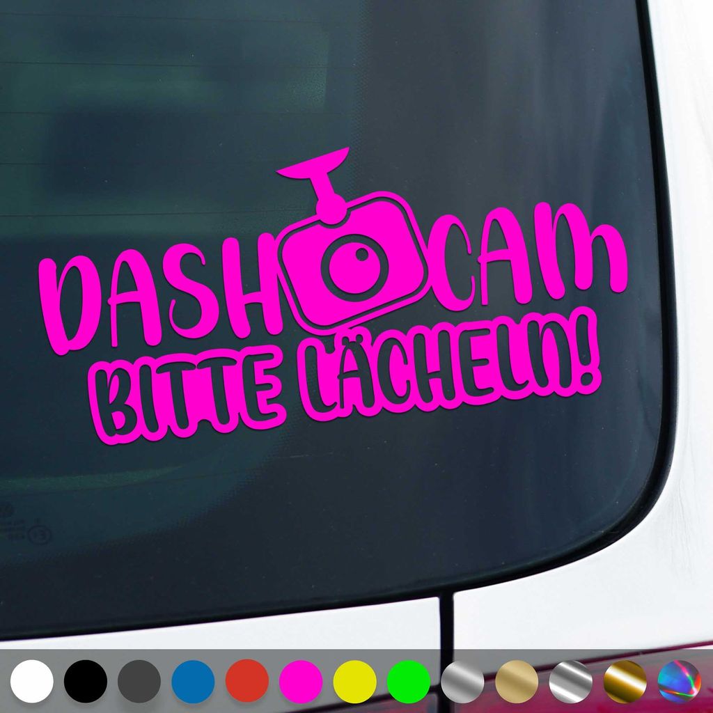 PantherPixel Dash Cam Aufkleber Bitte Lächeln Videoufnahme Kamera Sticker Auto Geschenkidee Farbe Neon-Pink
