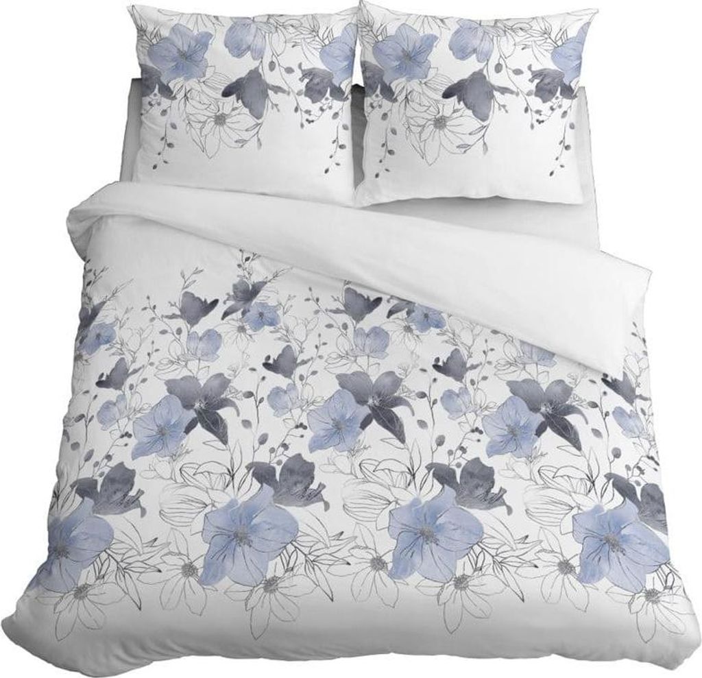 Satin Bettwäsche 160x200 Blumen Blau Hell Satin