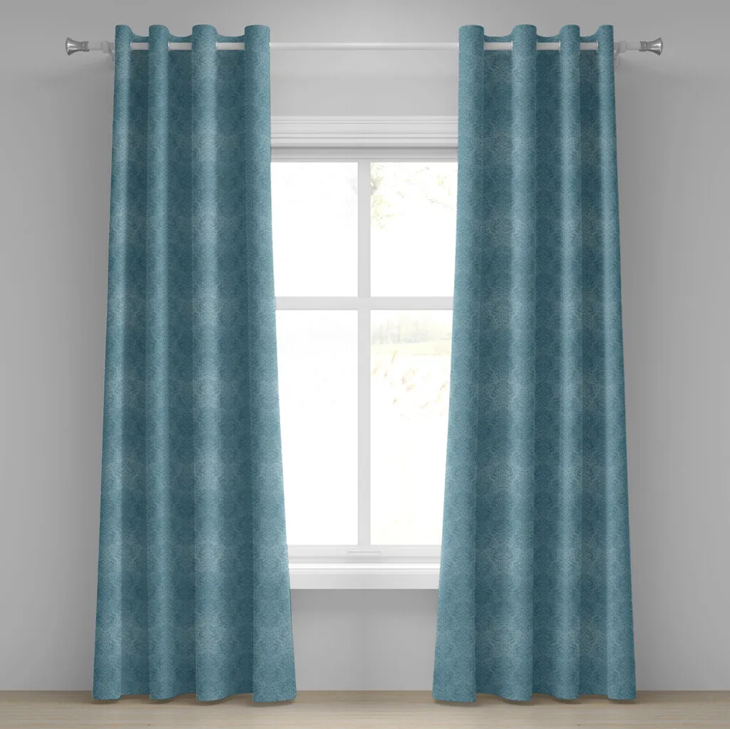 Rideau à œillets bleu vintage ABAKUHAUS motifs damassés 280x175 cm