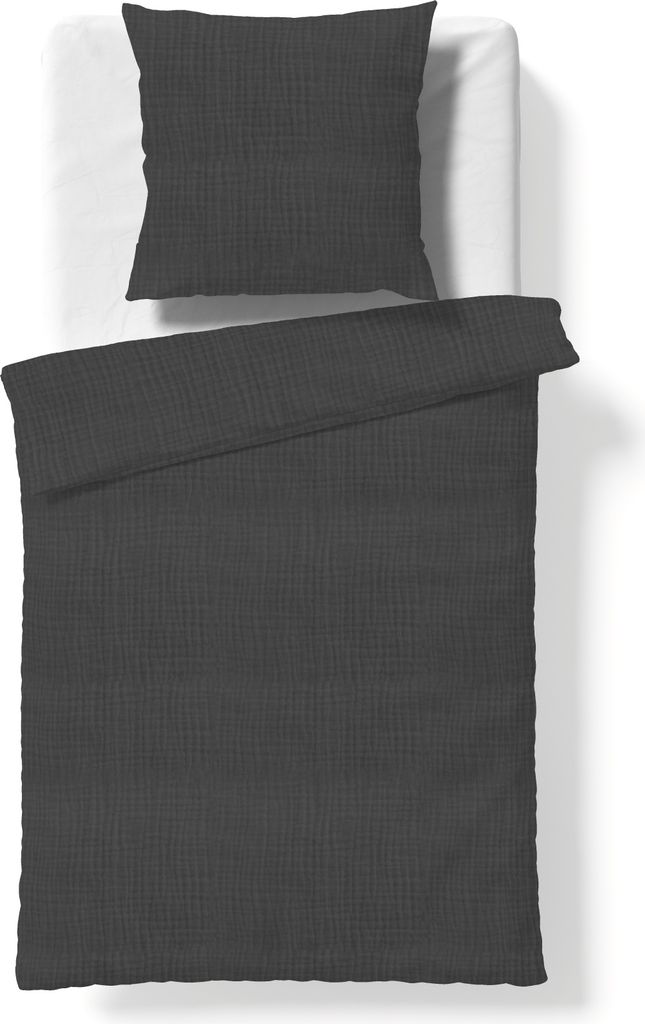 Fleuresse Musselin Bettwäsche 155x220 Faro grau anthrazit uni 614446-9064