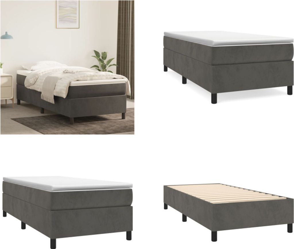 vidaXL Boxspringbett Dunkelgrau 80x200 cm Samt - Boxspringbett - Boxspringbetten - Bett - Schlafzimmermöbel