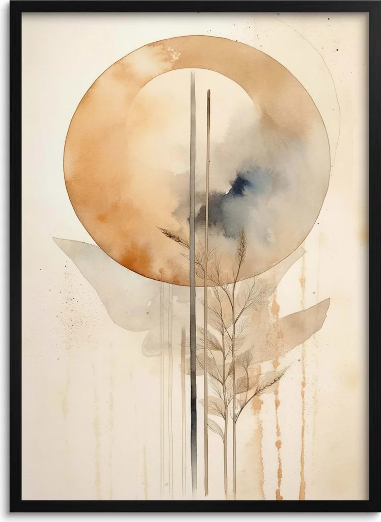 Poster Artistico Soggiorno Japandi - Stampa Astratta Beige Opaca