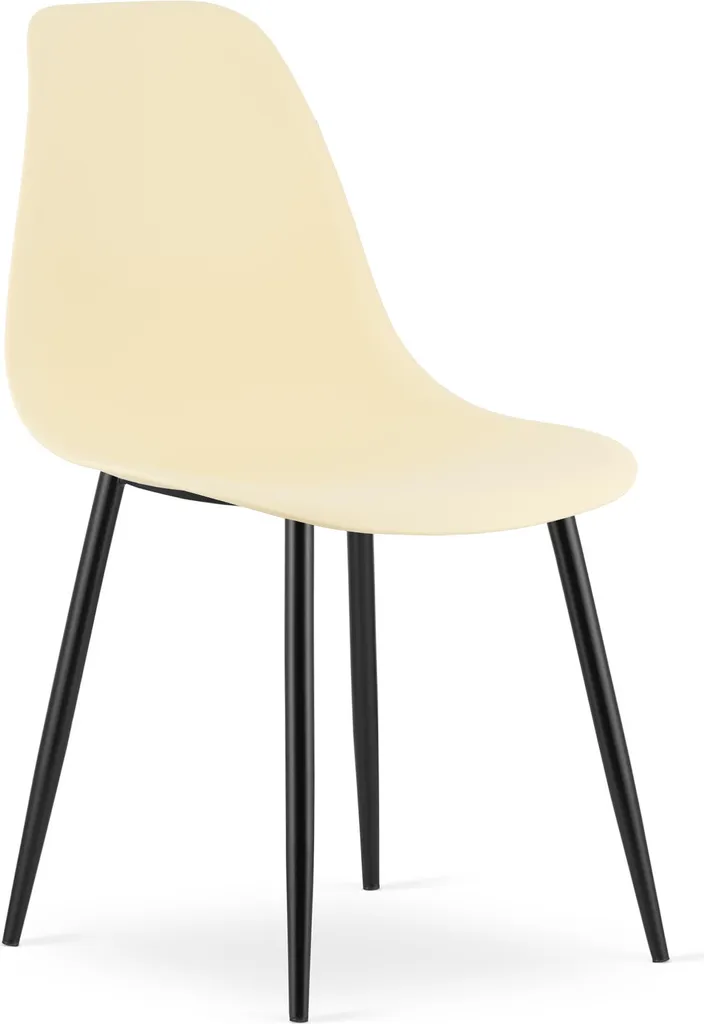Chaise en tissu crème rembourrée avec pieds en métal noir - Lot de 4