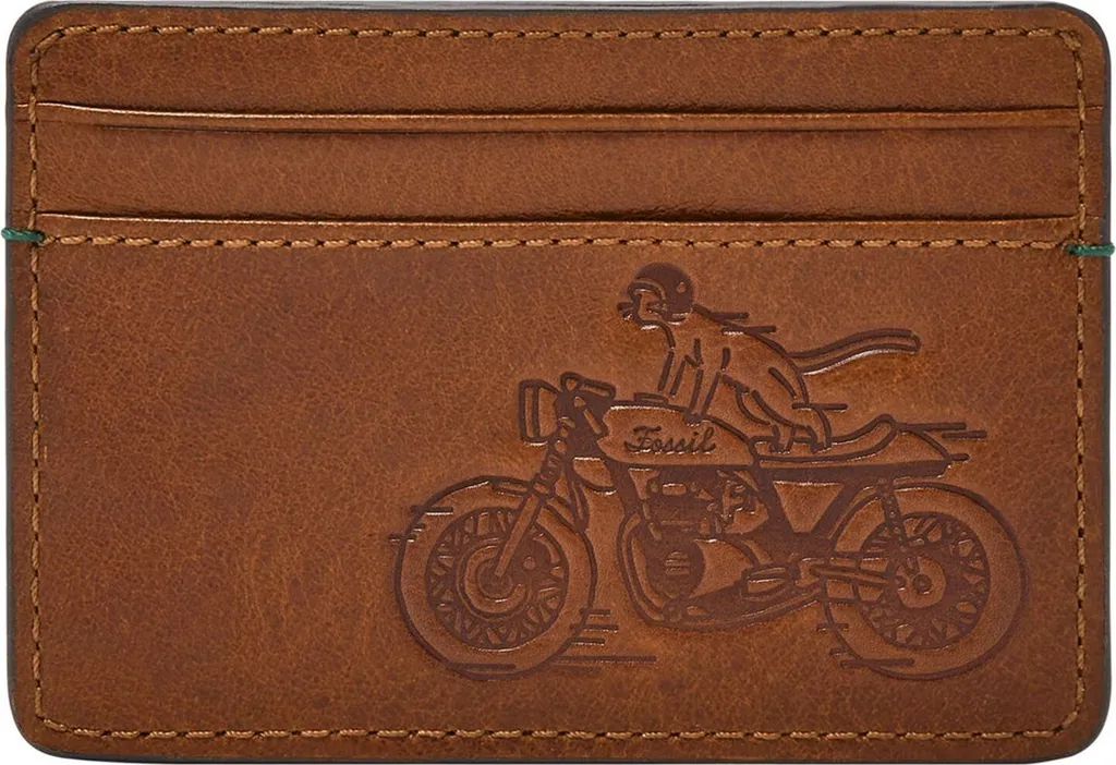 Porte-cartes Fossil Bronson cuir marron avec fentes de rangement rapides
