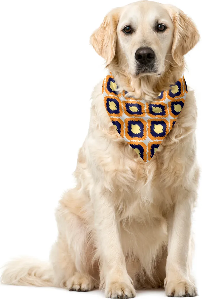 ABAKUHAUS Bandana per animali domestici Ikat, geometrica indonesiana vivace, 55x55 cm, arancione giallo indaco