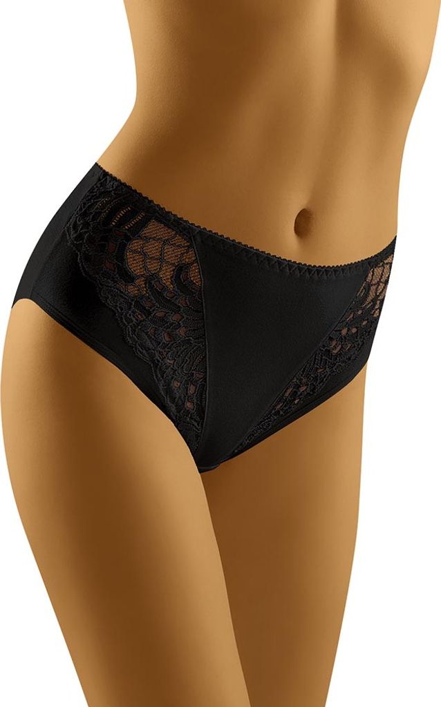 Wolbar Damen Maxi-Slip Mit Spitzeneinsatz WB51 , Schwarz, L