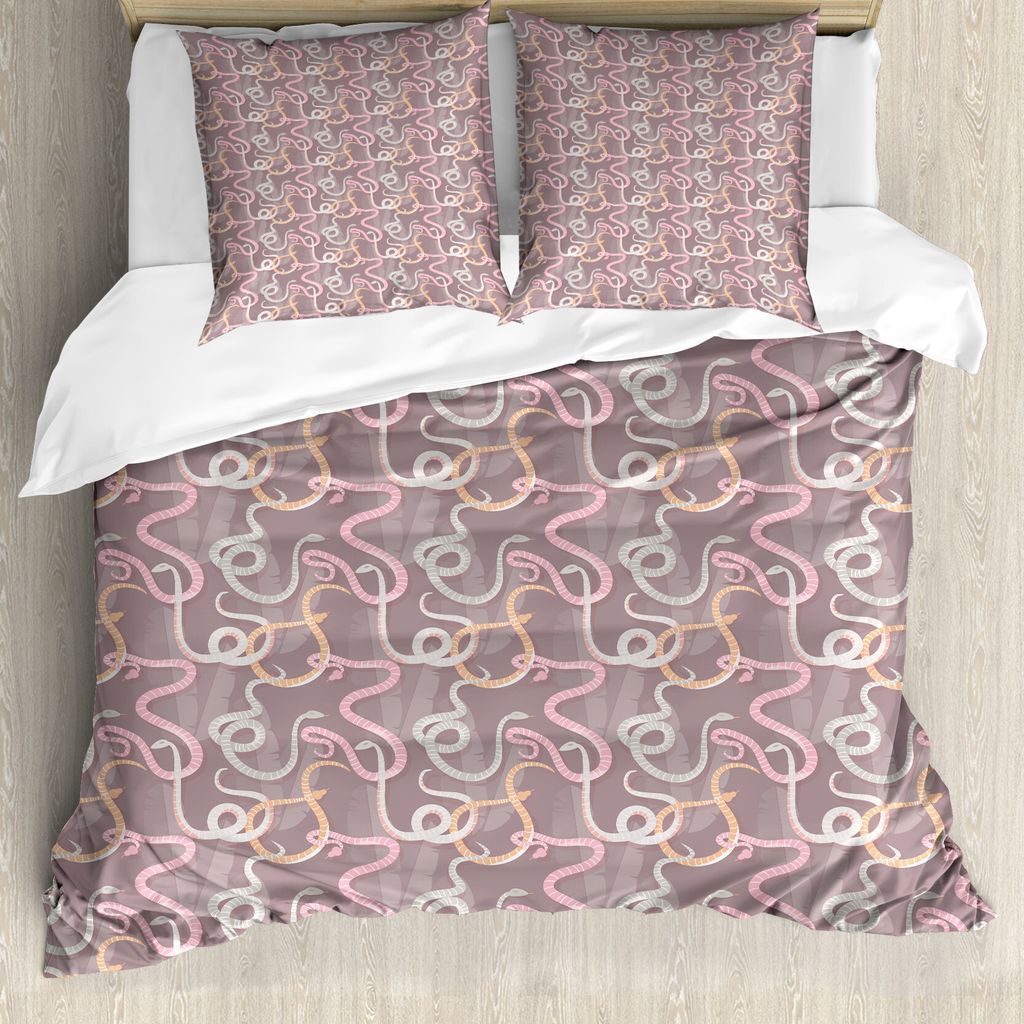 ABAKUHAUS Schlange Bettbezug Set für Einzelbetten, Amazonischen Fauna Kriechtier Kunst, Milbensicher Allergiker geeignet mit Kissenbezug, 200 cm x...