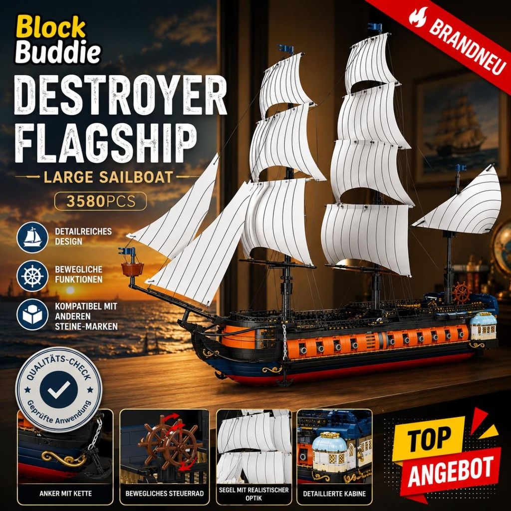 BlockBuddie Piratenschiff Bausteine Set 3580 Teile - Großes Segelboot Flaggschiff Technic Klemmbausteine Modell Bausatz Spielzeug Erwachsene