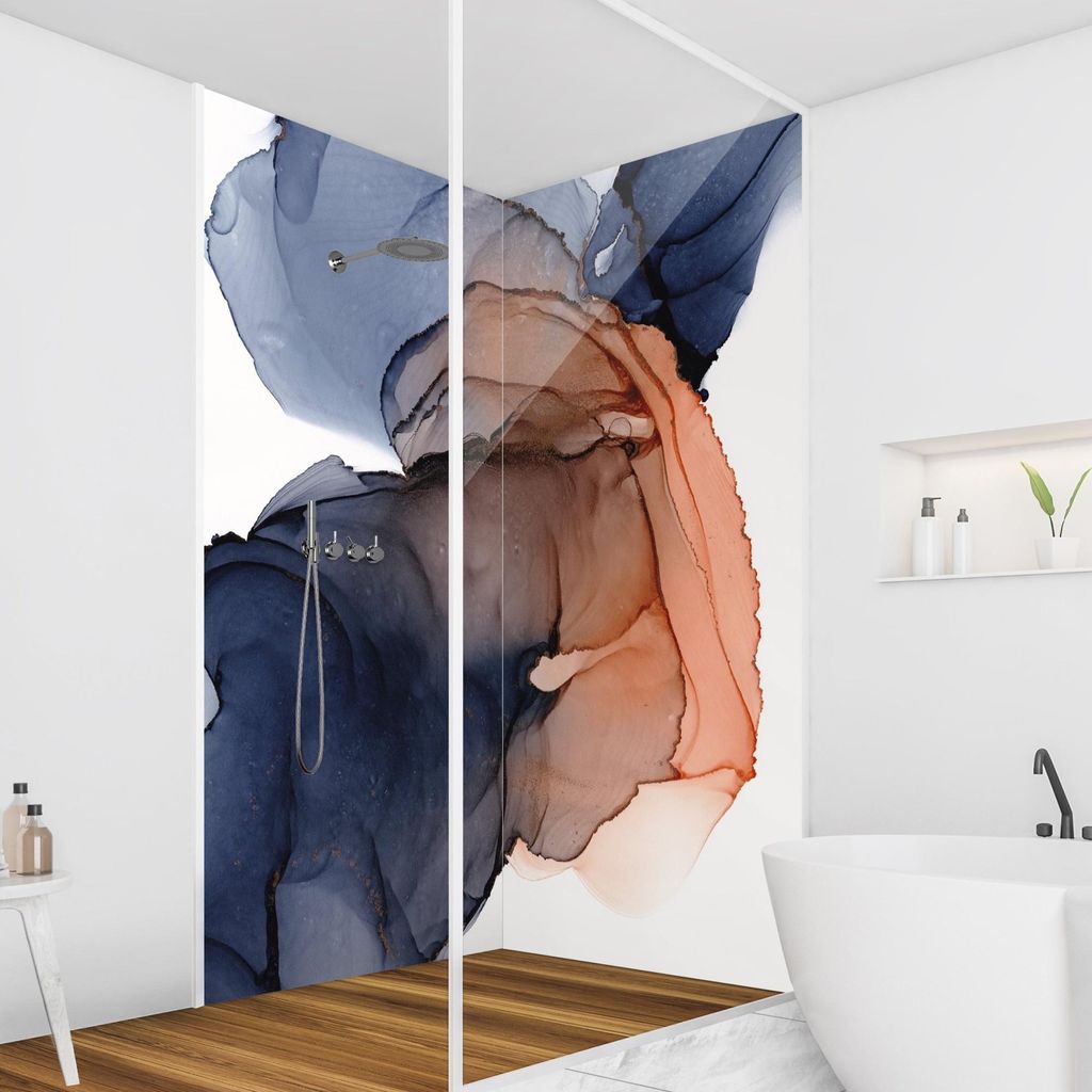 Duschrückwand Muster selbstklebend - 0.35 mm Wandpaneel wasserfest Design blau Aquarell Abstrakt Badrückwand fugenlos Smart matt 90x190 cm