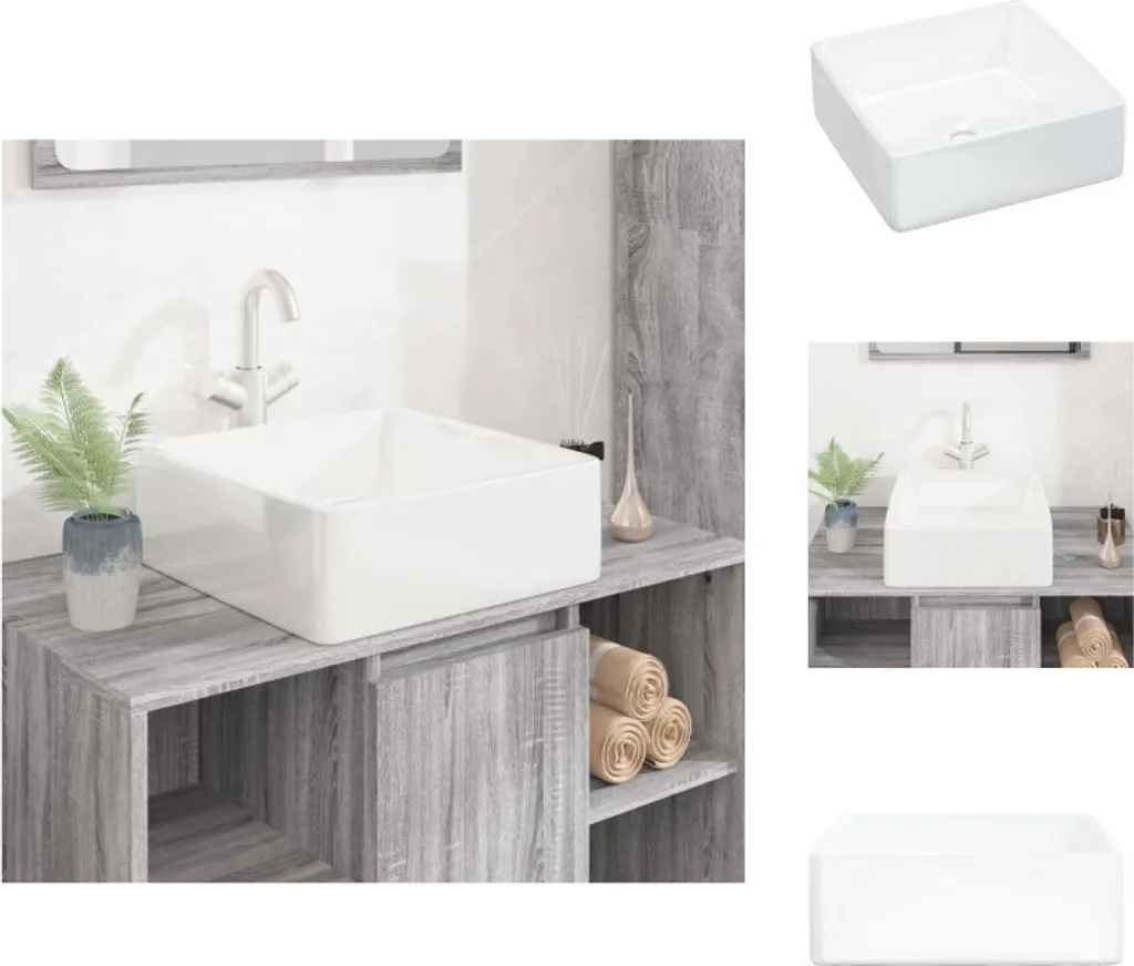 Lavabo da Appoggio Design Quadrato 37x37x13 cm Bianco - vidaXL Luxury Home