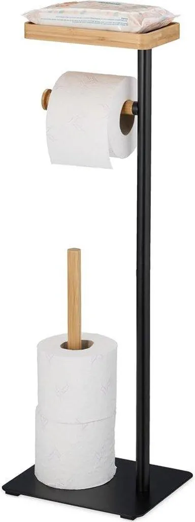 Support papier toilette sans perçage bambou noir, réserve WC pratique